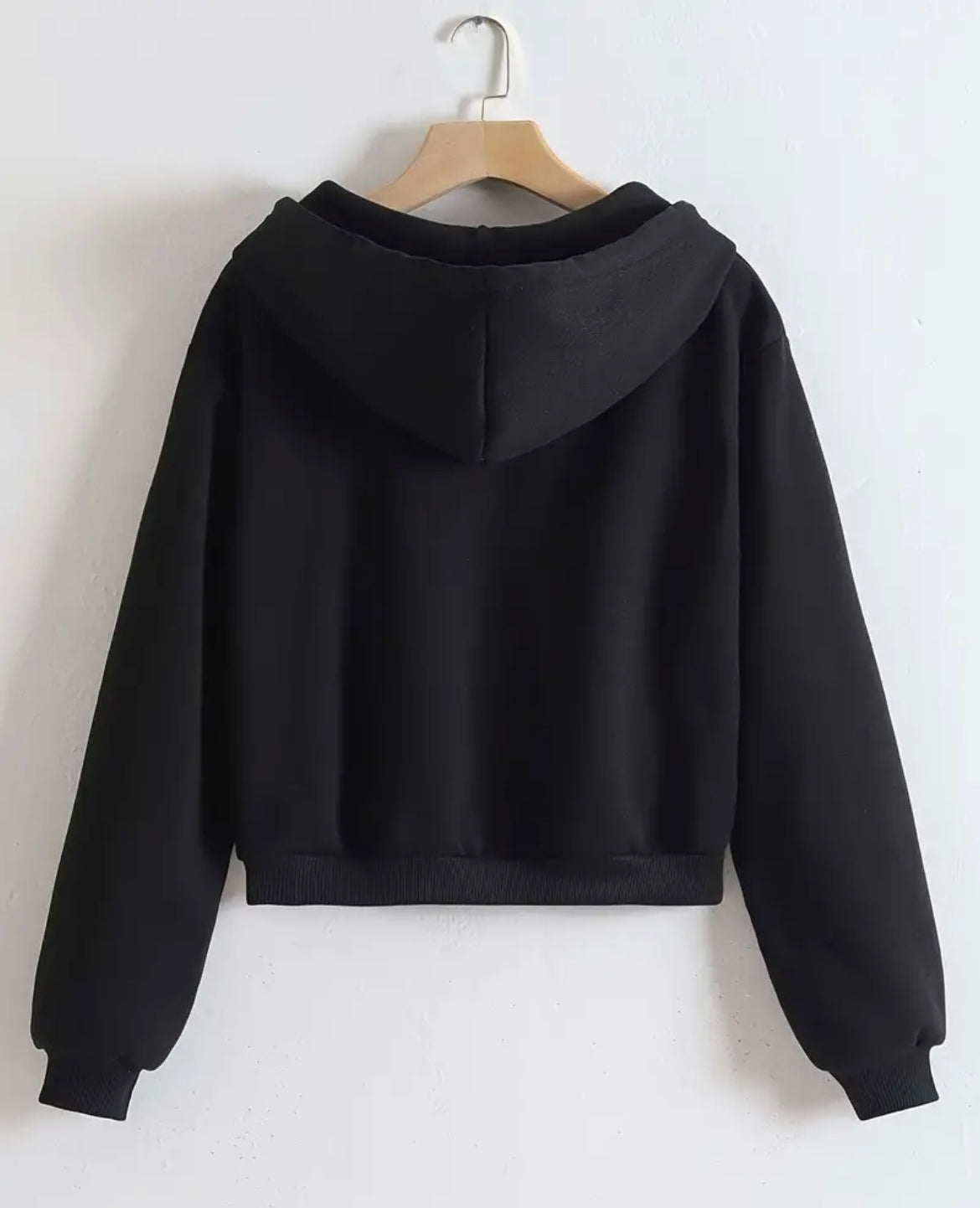 Hush- Black Zip-Up Crop Hoodie White Letters