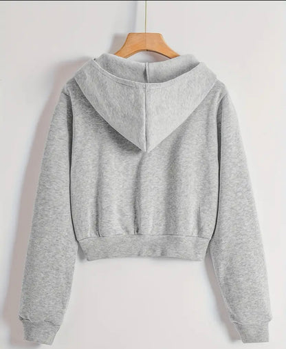 Hush- Gray Zip-Up Crop Hoodie Pink Letters