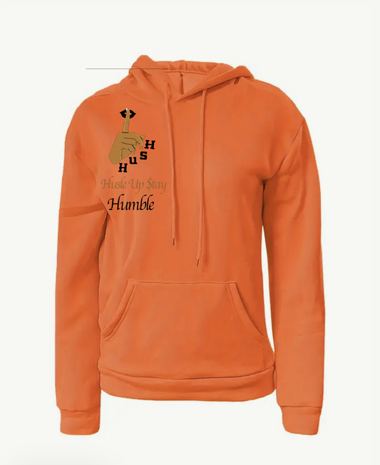 Hush- Orange Hoodie Black Letters